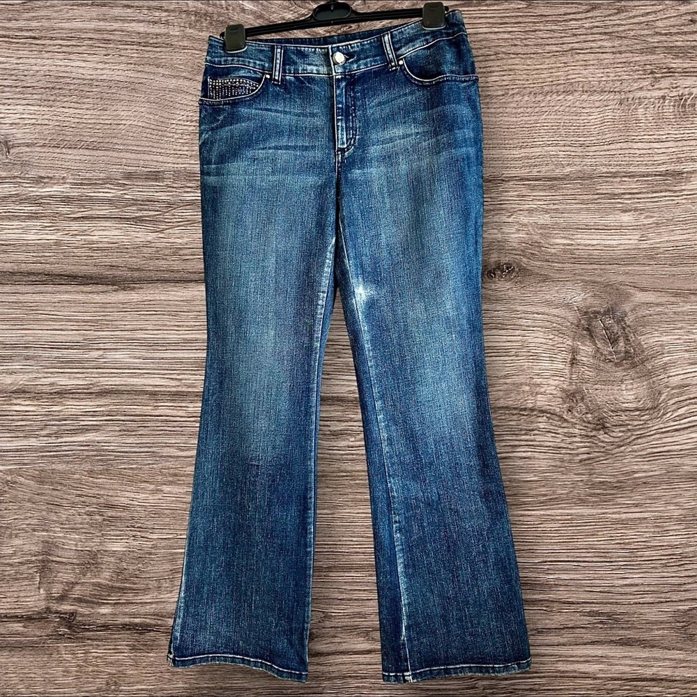 CHICO’S PLATINUM 0.5 = Sz 6 Rhinestoned Embellished Jeans